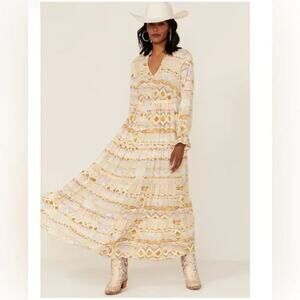 Shyanne Women's Large Watercolor Southwestern Cowgirl Long Sleeve Maxi Dress